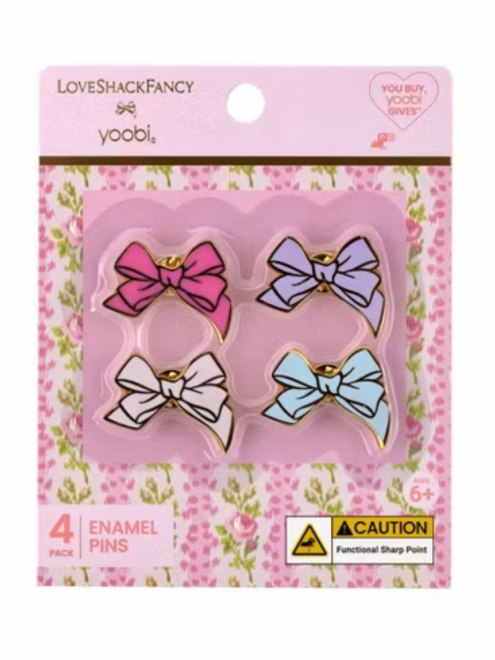 NEW LoveShackFancy enamel Bows 4 pins set Chantilly pink Rosa Flora purple yoobi
